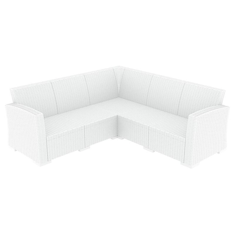 5 Piece White Outdoor Patio Sectional with Natural Beige Sunbrella Cushion 81.5"
