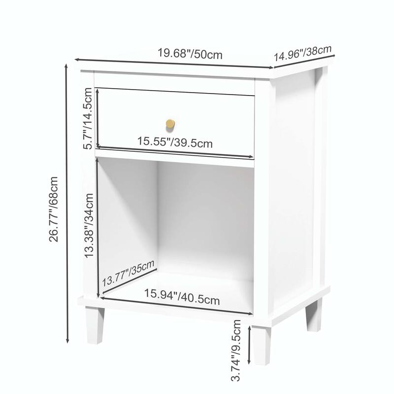 26.77''H Wooden Nightstand with Drawer and Shelf for Bedroom