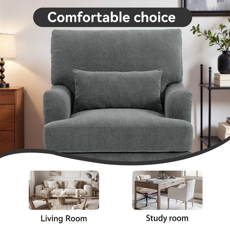 Oversized Accent Chair Chenille Upholstered Armchair With Rivets