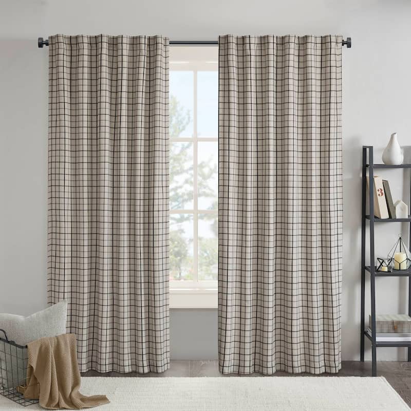 Madison Park Anaheim Plaid Rod Pocket and Back Tab Single Curtain Panel with Fleece Lining - 50x84" - Black