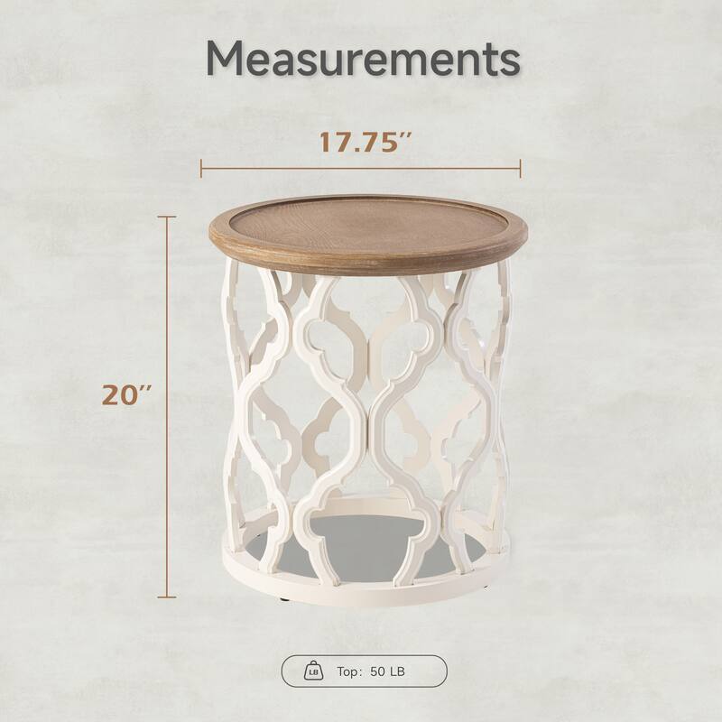 COZAYH Farmhouse End Table, Distressed Tray Top Coffee Table with Curved Motif Frame Base for Boho, Rustic, French Country
