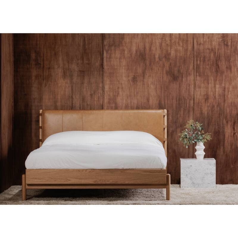 NADAAL STUDIOS Odette Queen Bed - Soft Low Design in Solid Oak and Oak Veneer in Light Brown