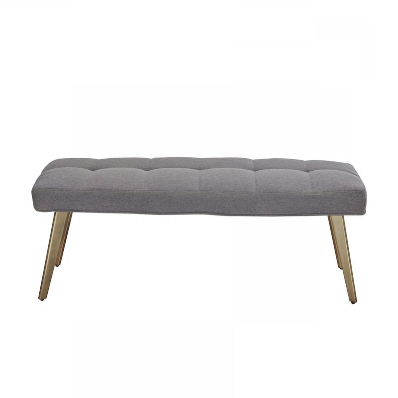 HomeRoots 47" Gray and Antiqued Brass Upholstered Linen Blend Dining Bench - 47.2