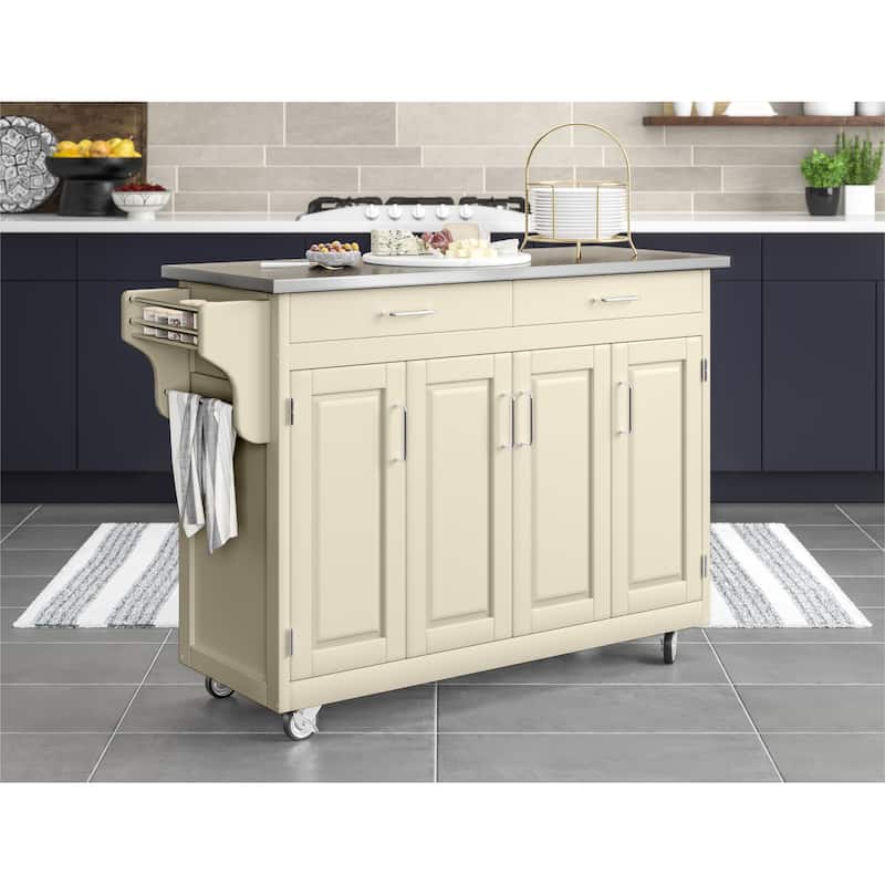 Copper Grove Puff Island White Finish with Stainless Steel Top Kitchen Cart