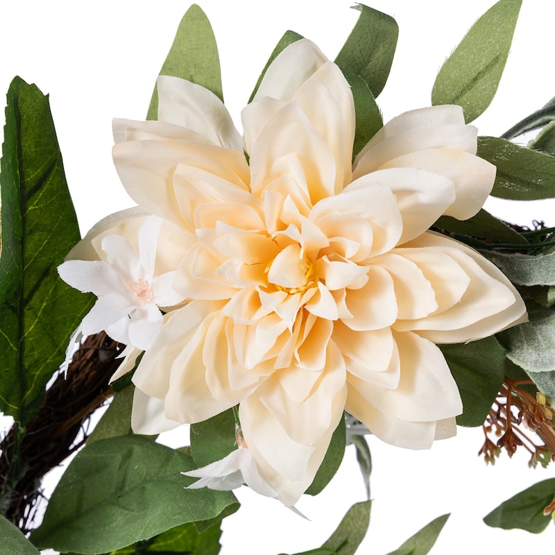 Glitzhome Peach Dahlia Floral Wreath Teardrop Garland