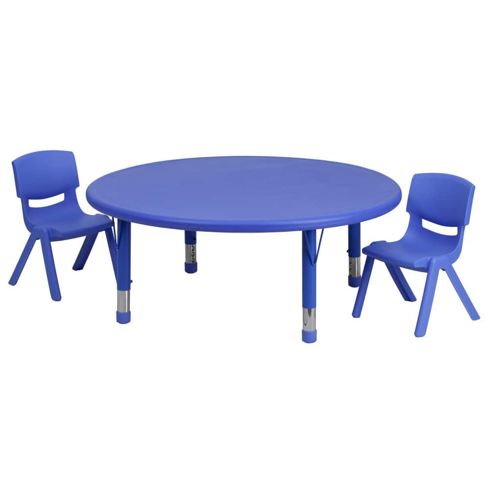 45" Round Plastic Height Adjustable Activity Table Set with 2 or 4 Chairs