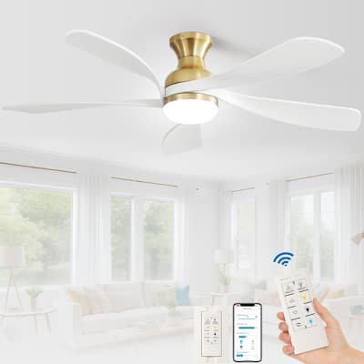52 Inch Flush Mount Ceiling Fan with Light,Remote& APP Control.5 Wood Blades,Reversible Airflow-Farmhouse,Modern,Contemporary