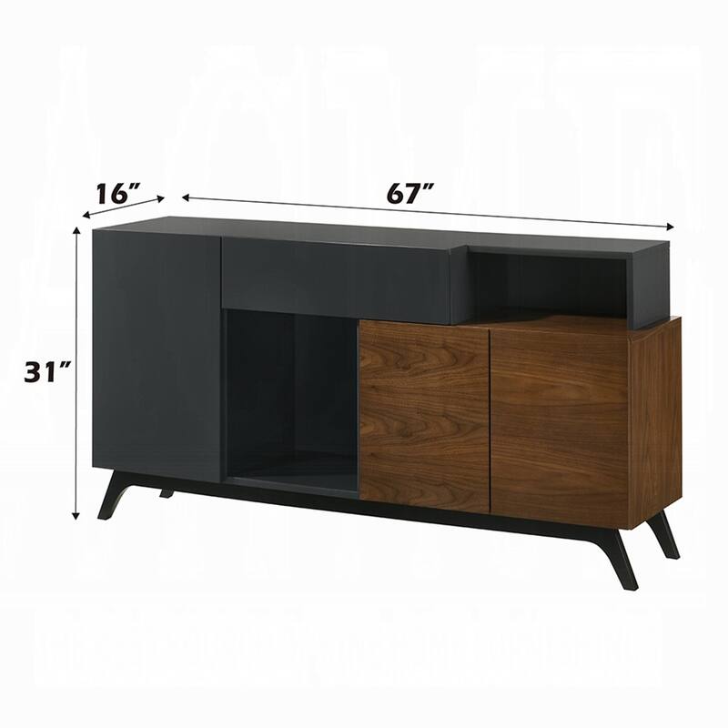 Diny Sideboard Buffet Console, Sliding Door, Black and Brown 67 Inch