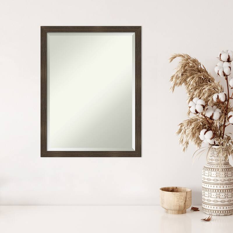 Woodgrain Stripe Beveled Wood Framed Wall Mirror