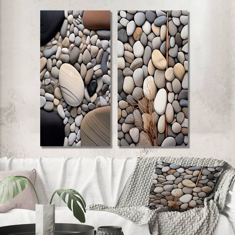 Designart "Beach Photo Harmonious Balance" Coastal Beach Wall Art Set Of 2 Grey Nautical Wall Art For Home Decor