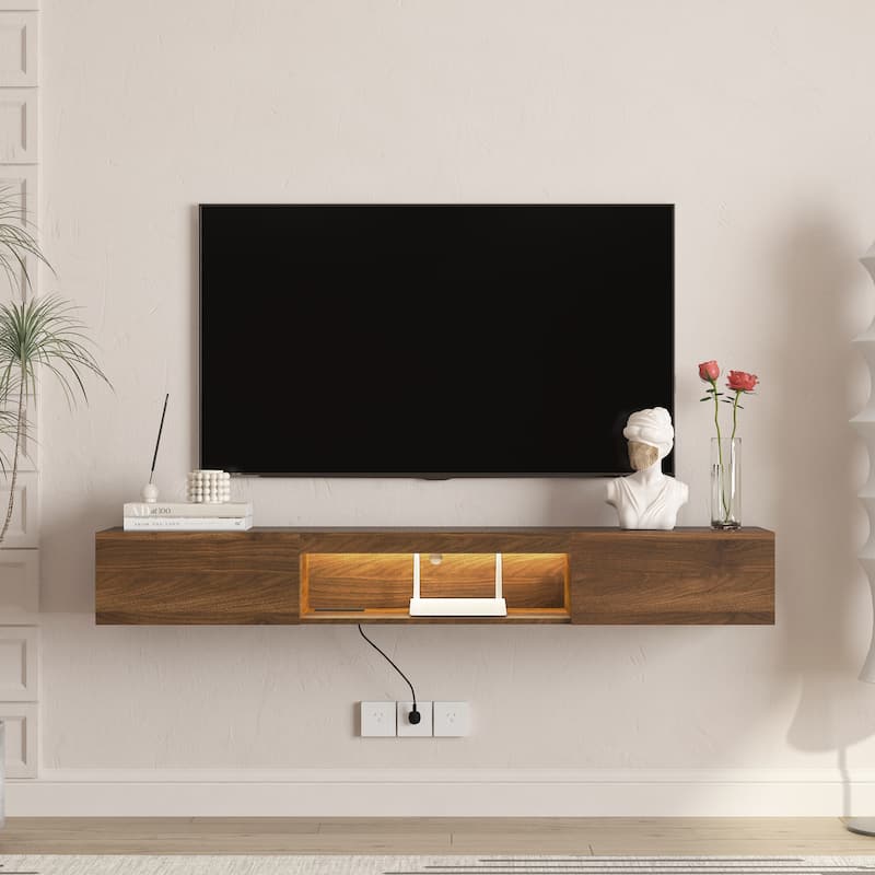 63" Modern Floating TV Stand Wall Mounted with 16 Color LEDs, Floating TV Cabinet Entertainment Center for 55 60 65 Inch TV