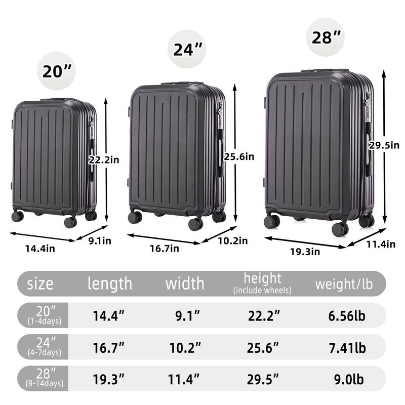 3 PCS 360° Spinner Wheel ABS Luggage with Cup Holder & USB Port
