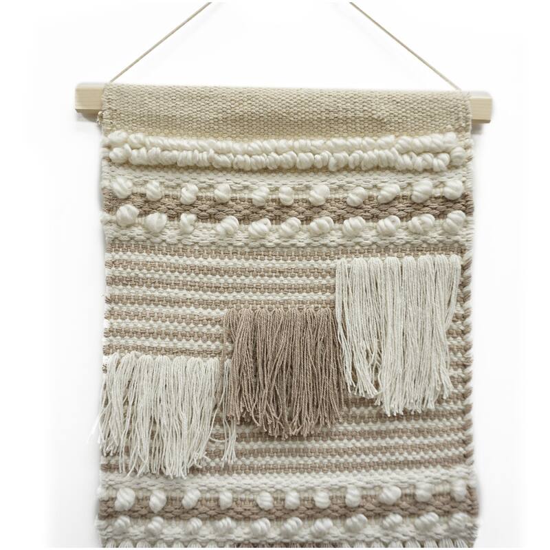 Home&Manor Wool and Cotton Macrame Wall Hanging with Rod Included - Exact Size