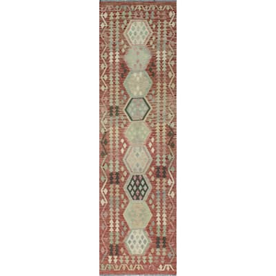 Sun Faded Flatweave Rahi Red/Ivory Runner - 2'8" x 9'9"