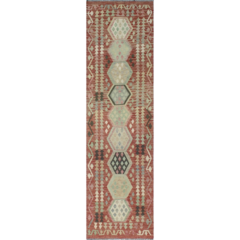 Sun Faded Flatweave Rahi Red/Ivory Runner - 2'8" x 9'9"
