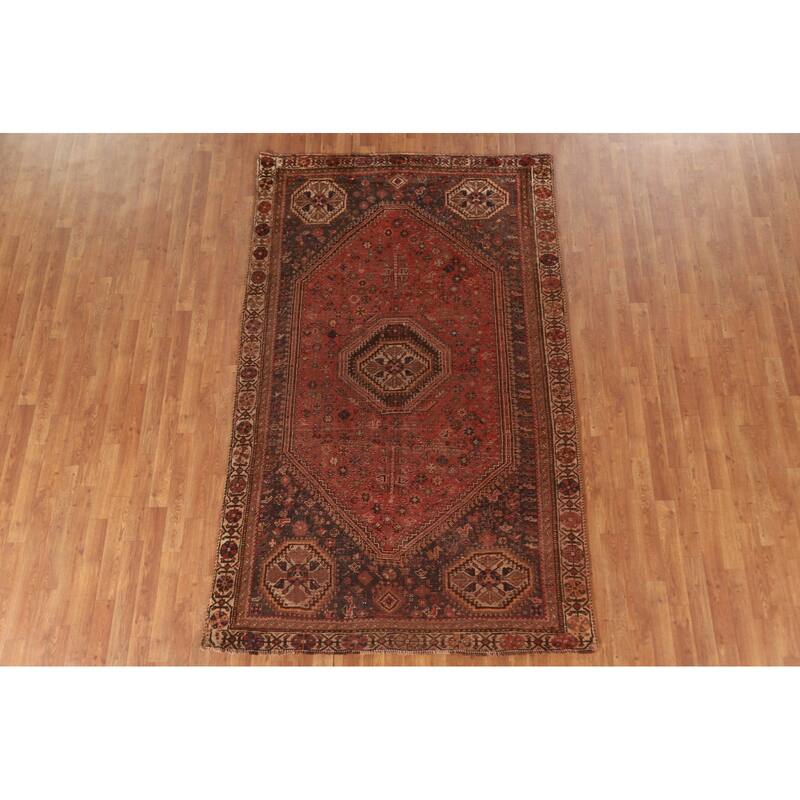 Vegetable Dye Tribal Qashqai Persian Rug Hand-knotted Wool Carpet - 5'2"x 8'5"