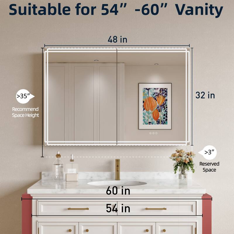 Alita Aluminum LED Medicine Cabinet with Mirror, Dimmable Light, Anti-Fog, Adjustable Shelves, Recessed or Wall Mount