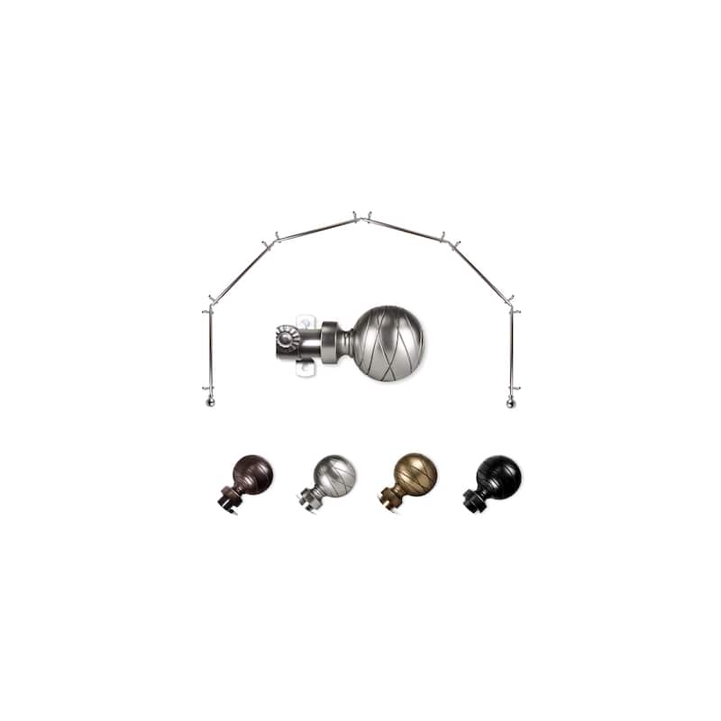 Bay Window Curtain Rod - 6-Sided Corner Rod, Satin Nickel Finish - Single Rod for Draperies - M