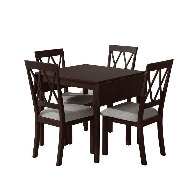 Roomfitters Foldable Dining Table Set, 5 Piece Drop Leaf Kitchen Table with 4 Upholstered Chairs, Space Saving Design
