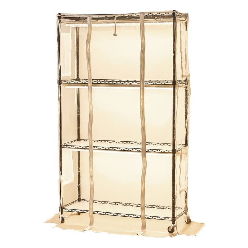 Black-Clear Metal 4-Tier Indoor Greenhouse Plant Stand with Cover and 6 Warm LED Lights and Timer - 35.43 x 13.78 x 59.06 in