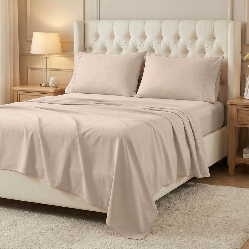 Superior 300 Thread Count Percale Cotton Deep Pocket Bed Sheet Set - Twin - Tan