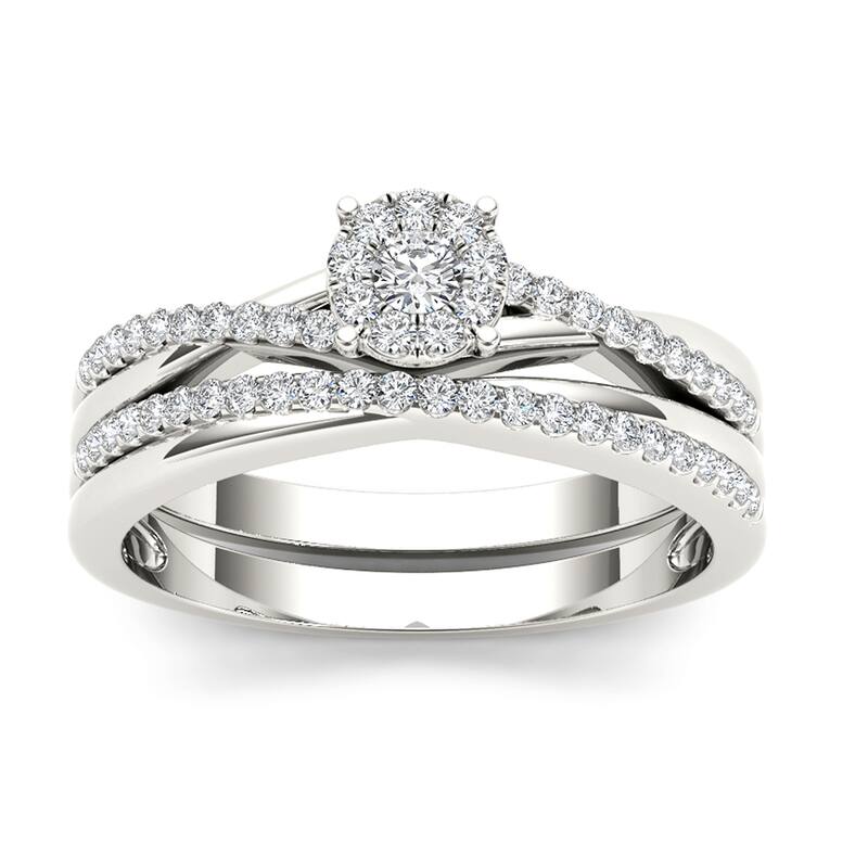 1/4ct TDW Diamond Cluster Bridal Set in 10K Gold for Women - 7 - White