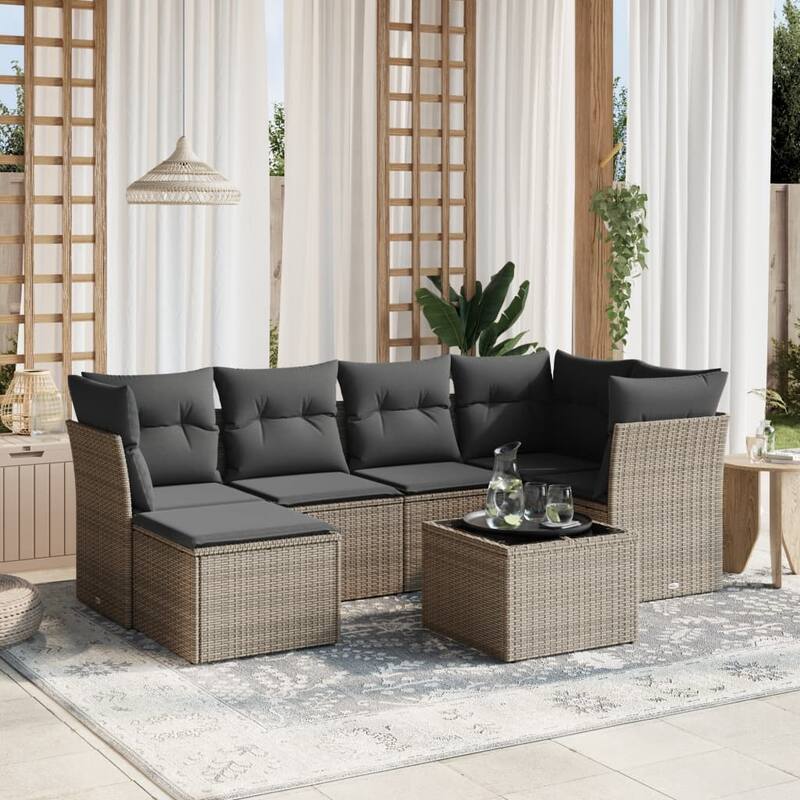 vidaXL Garden Sofa Set Beige/Black/Brown/Grey - Grey without storage Large