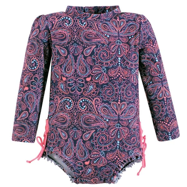 slide 1 of 1, Hudson Baby Girls Rashguard Toddler Swimsuit, Paisley Punch 2T - Paisley Punch Toddler