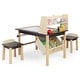 preview thumbnail 2 of 4, Wooden Kids Art Table & Chairs Set with Paper Roll Storage Shelf Bins