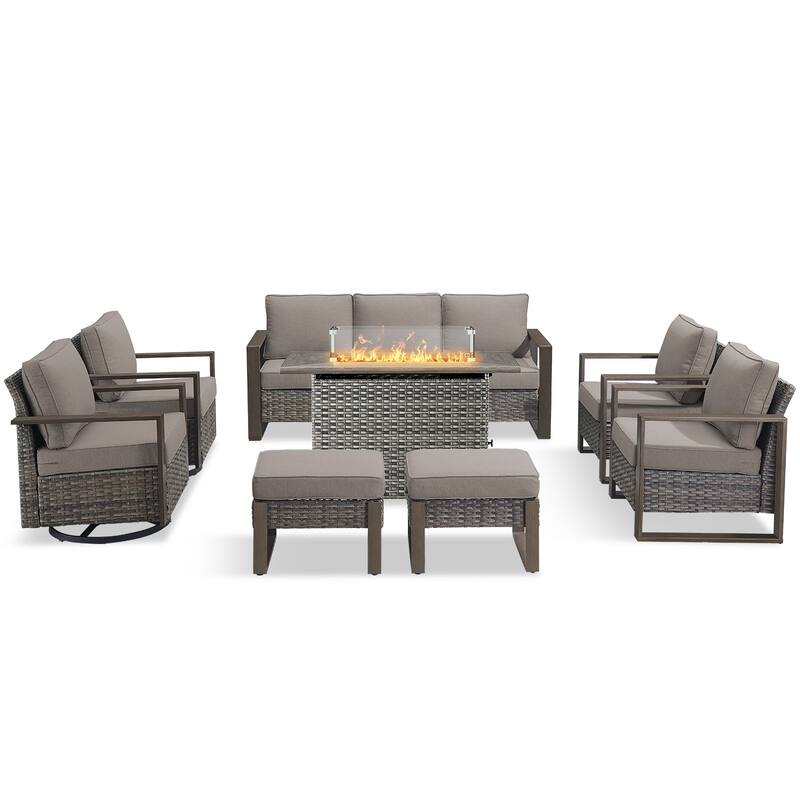 Pocassy Outdoor Sofa Patio Chair with Fire Table Set