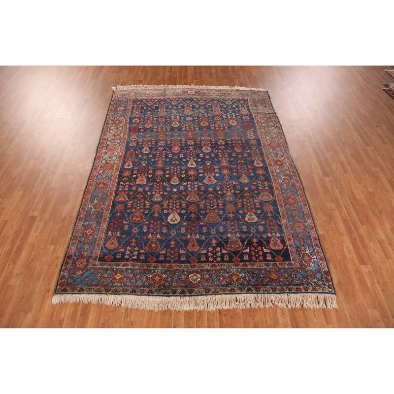 Hand Knotted Oriental 100% Wool Carpet Traditional Geometric Navy Blue & Blues Heriz (serapi) Area Rug - 9' 9'' X 7' 0''