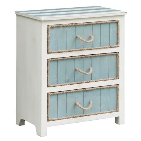Shore Blue & White Distressed 3-drawer Fir Wood Accent Chest