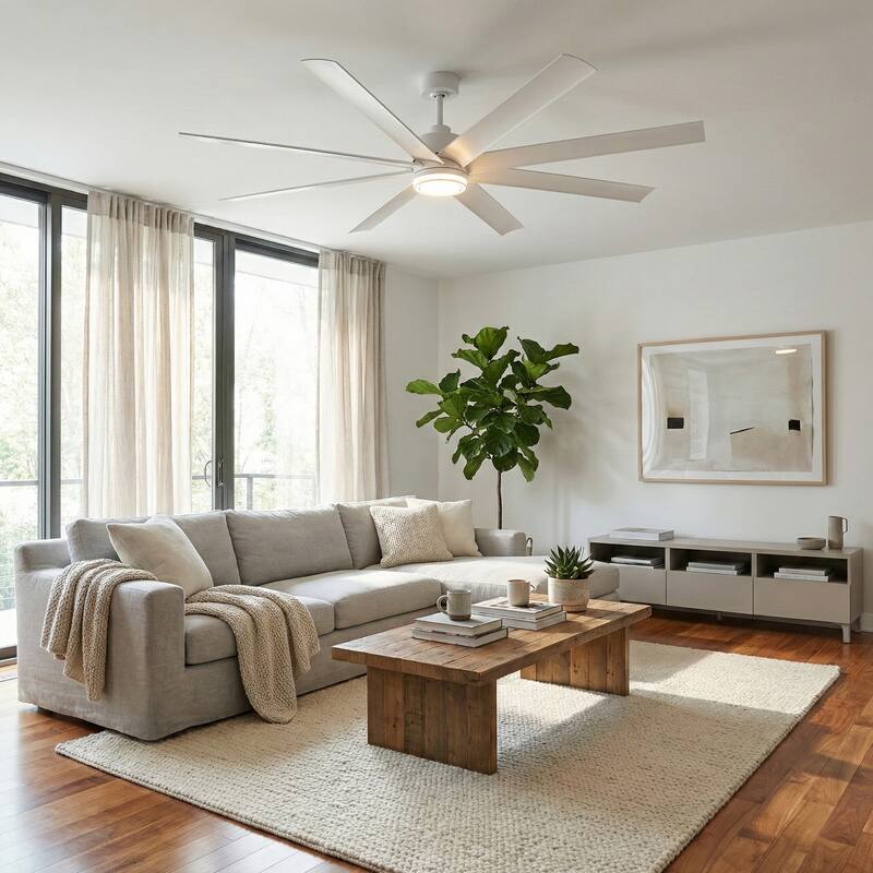 72" Modern White Large Smart Ceiling Fan with Light and Remote, App Control, Voice Control