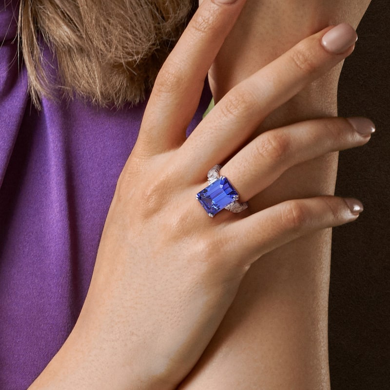 Miadora 11 4/5ct TGW Emerald Cut Tanzanite 1 1/2ct TDW Pear Diamond Cocktail Ring in 14k White Gold
