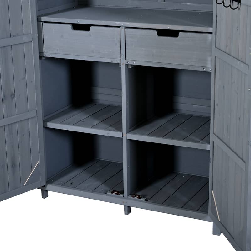 72" Large Patio Garden Shed with Waterproof Roof, Outdoor Storage Cabinet with Workstation & Hooks