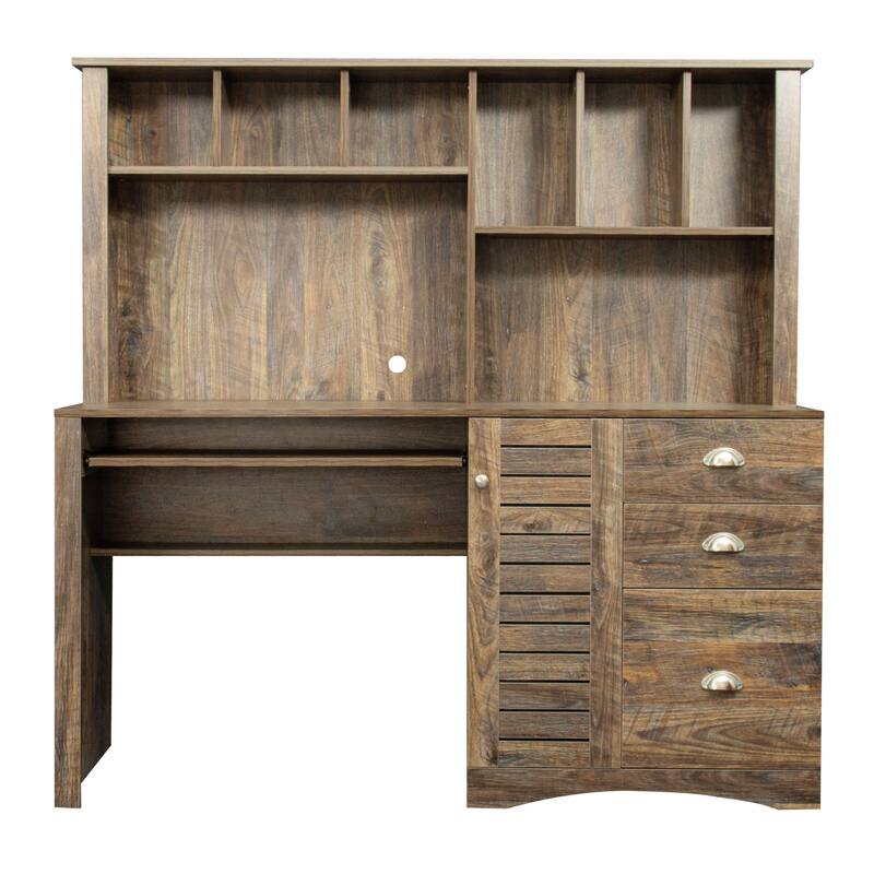Home Office Computer Desk with Pantry Cabinet and Drawers