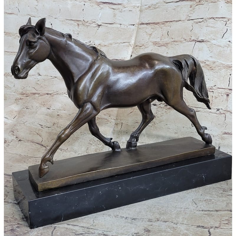 Signed Prosper Lecourtier Racing Imitative Horse Stallion Hot Cast Sculpture Marble Base