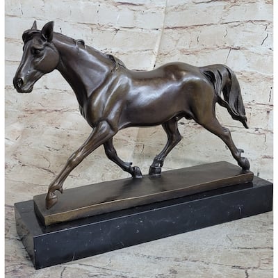 Signed Prosper Lecourtier Racing Imitative Horse Stallion Hot Cast Sculpture Marble Base