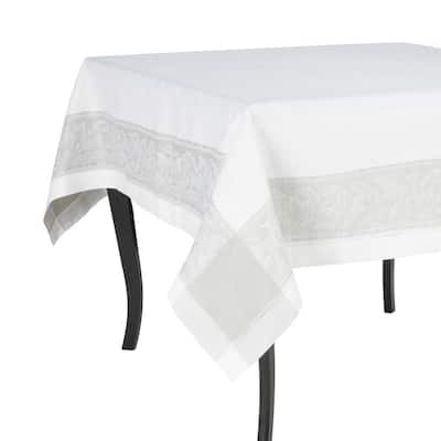 French Home Linen 71" x 100" Paris Tablecloth - White and French Grey