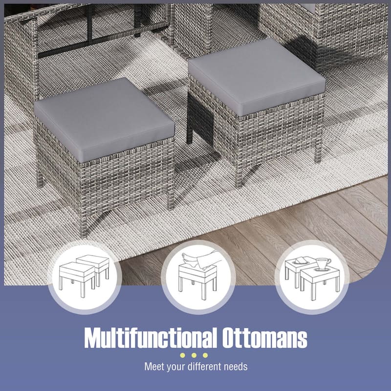 Gymax Set of 7 Dining Furniture Set PE Rattan Sectional Sofa Set Patio