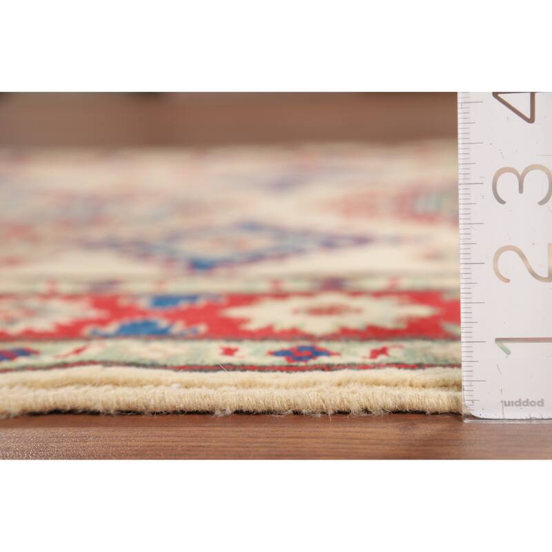 Beige Geometric Kazak Foyer Rug Oriental Handmade Wool Carpet - 3'6" x 5'1"