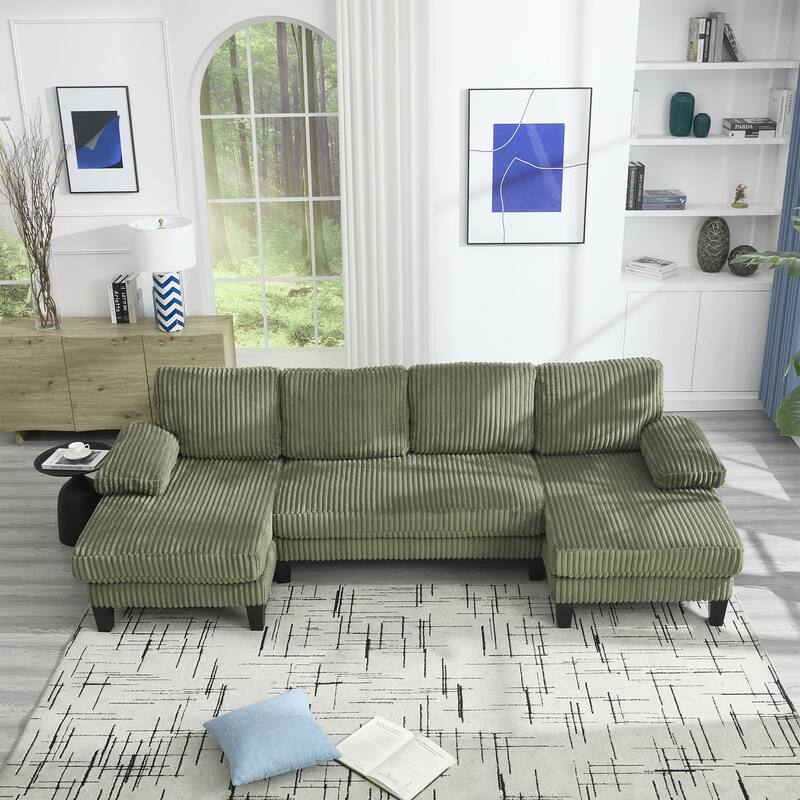 U-Shaped Sectional Sofa with Double Chaise, Comfortable Velvet Fabric, Easy Assembly for Living Room