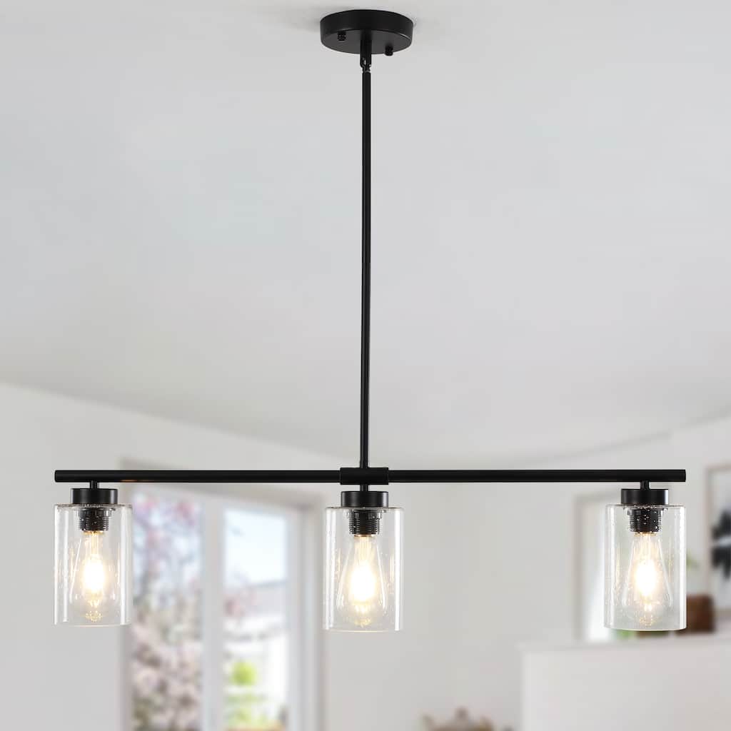 3-Light Kitchen Island Pendant Light with Bubble Glass Shade, Classic Semi Flush Mount Chandelier for Dining Room Living Room