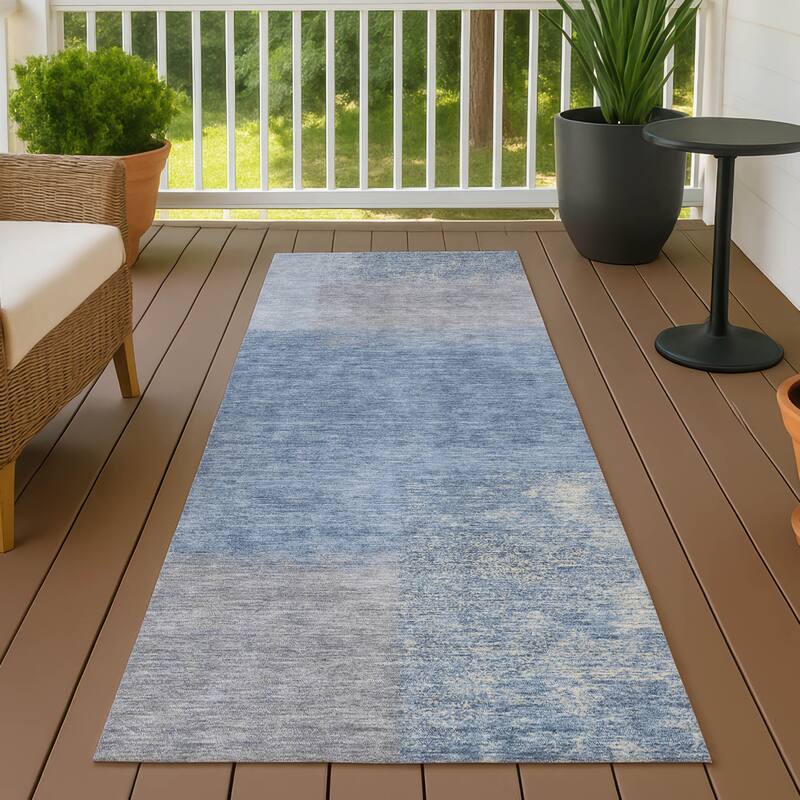 Machine Washable Indoor/ Outdoor Solid Contemporary Chantille Rug - Denim - 2'3" x 7'6"