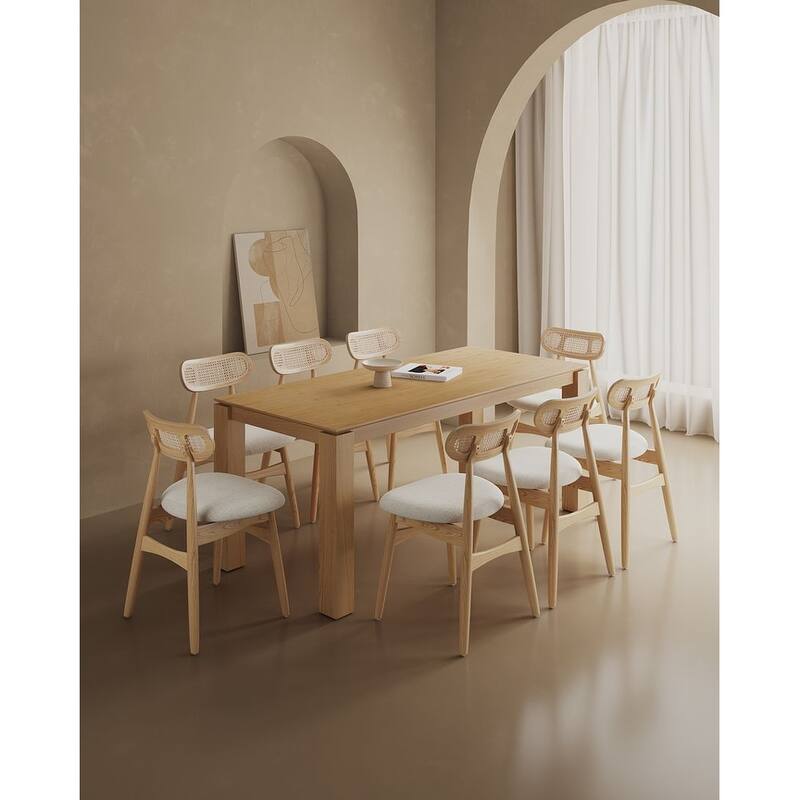 Manhattan Comfort Rockaway Colbert Modern 70.86 Solid Wood Dining Set - Nature and Oatmeal - 9-Piece