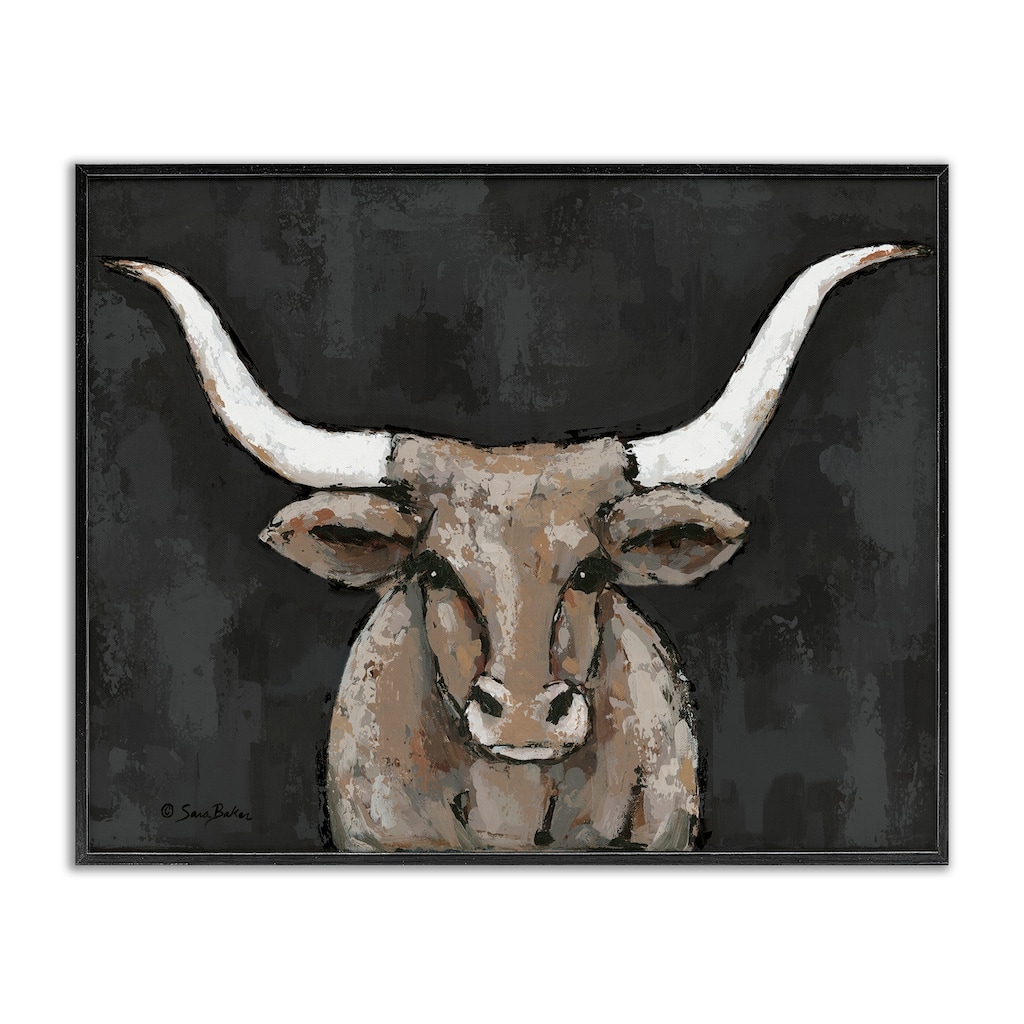 Stupell Longhorn on Murky Grey Framed Giclee Art Design By Sara Baker