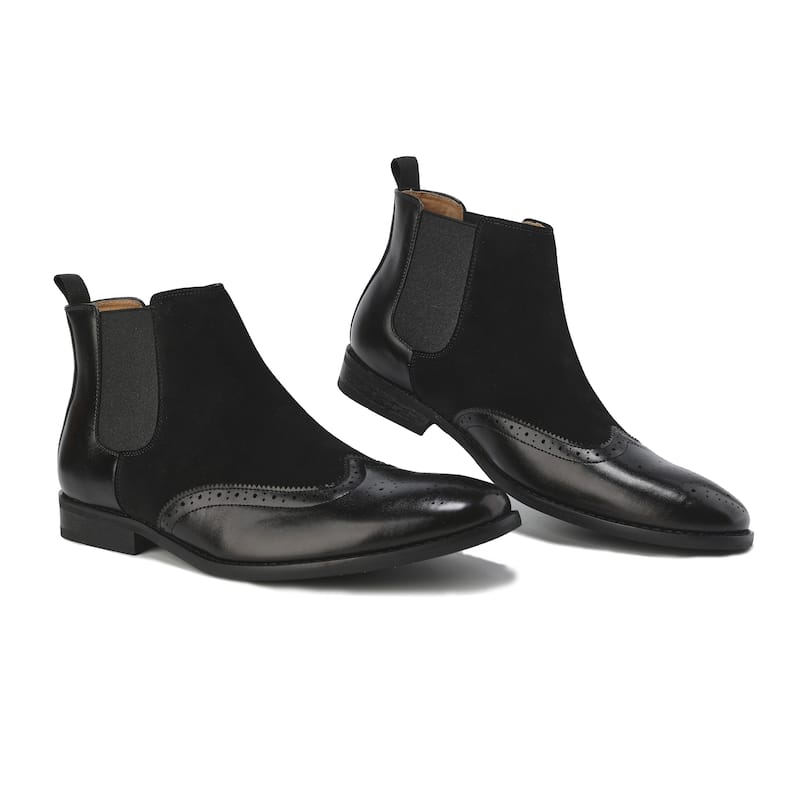 Gino Vitale Mens Wingtip Brogue Two-Tone Chelsea Boots - Black/Black - 10