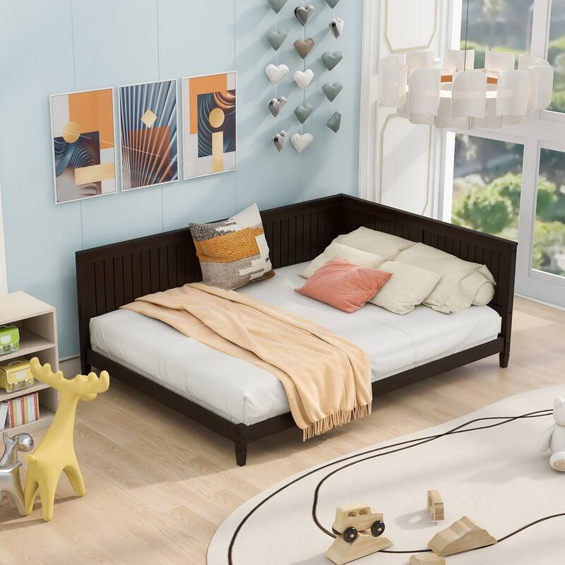 Wooden Daybed with Backrest & Armrest - Espresso - Full