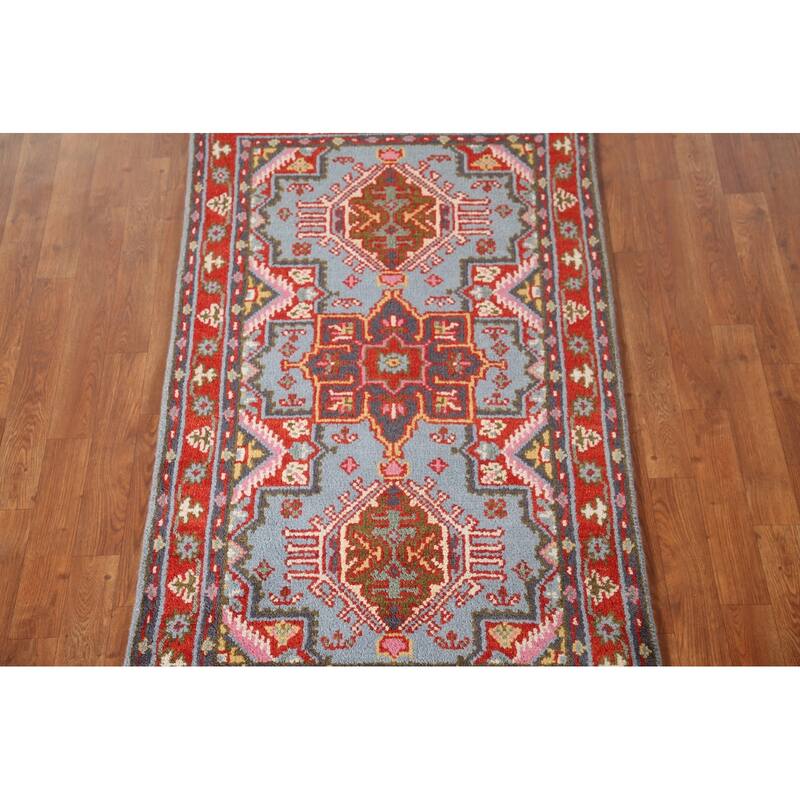 Geometric Heriz-Serapi Accent Rug Hand-Knotted Wool Carpet - 2'11"x 5'1"