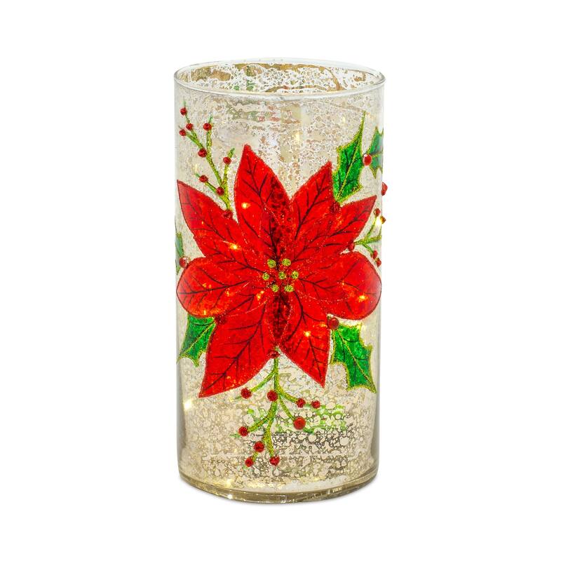 Mercury Glass Candle Holder with Beaded Poinsettia (Set of 6) Bed